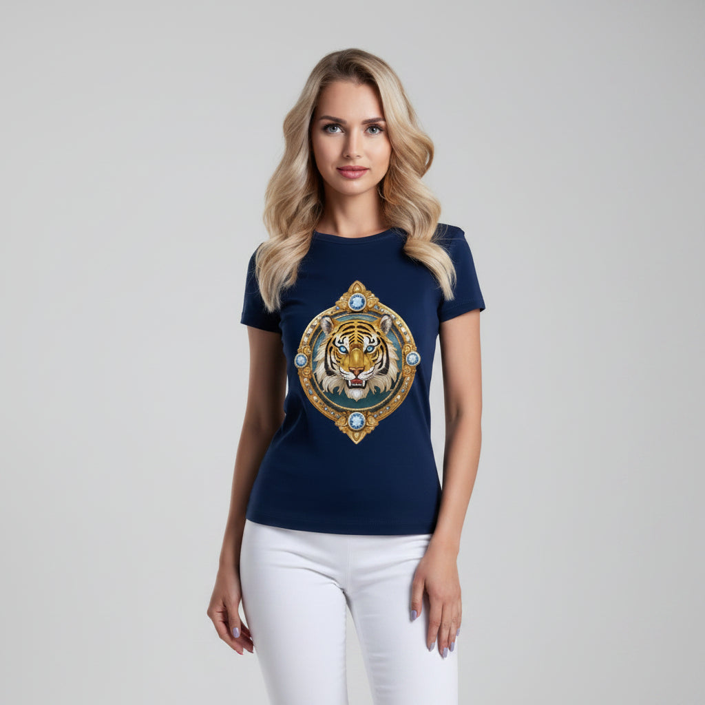 Tiger Graphic Unisex 100 Cotton Tee With Unique Animal Golden Medallion Art Design 6