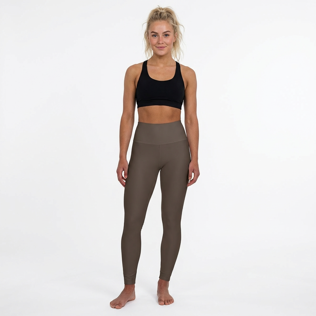 Ash Brown Women High-Waisted Yoga Leggings Seamless Sculpting Poly-Span Activewear