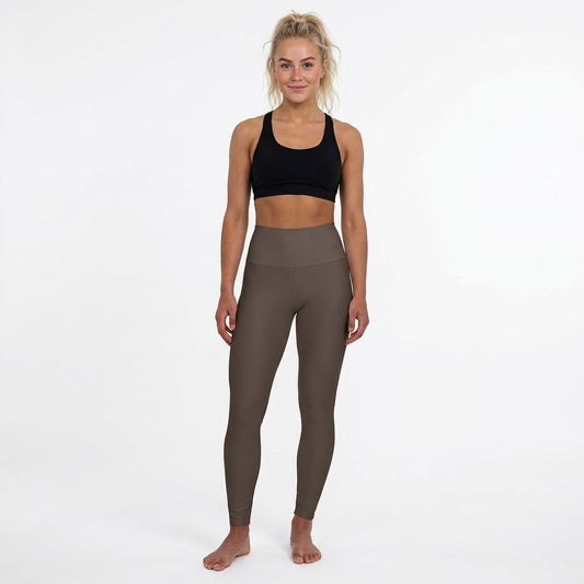Ash Brown Women High-Waisted Yoga Leggings Seamless Sculpting Poly-Span Activewear