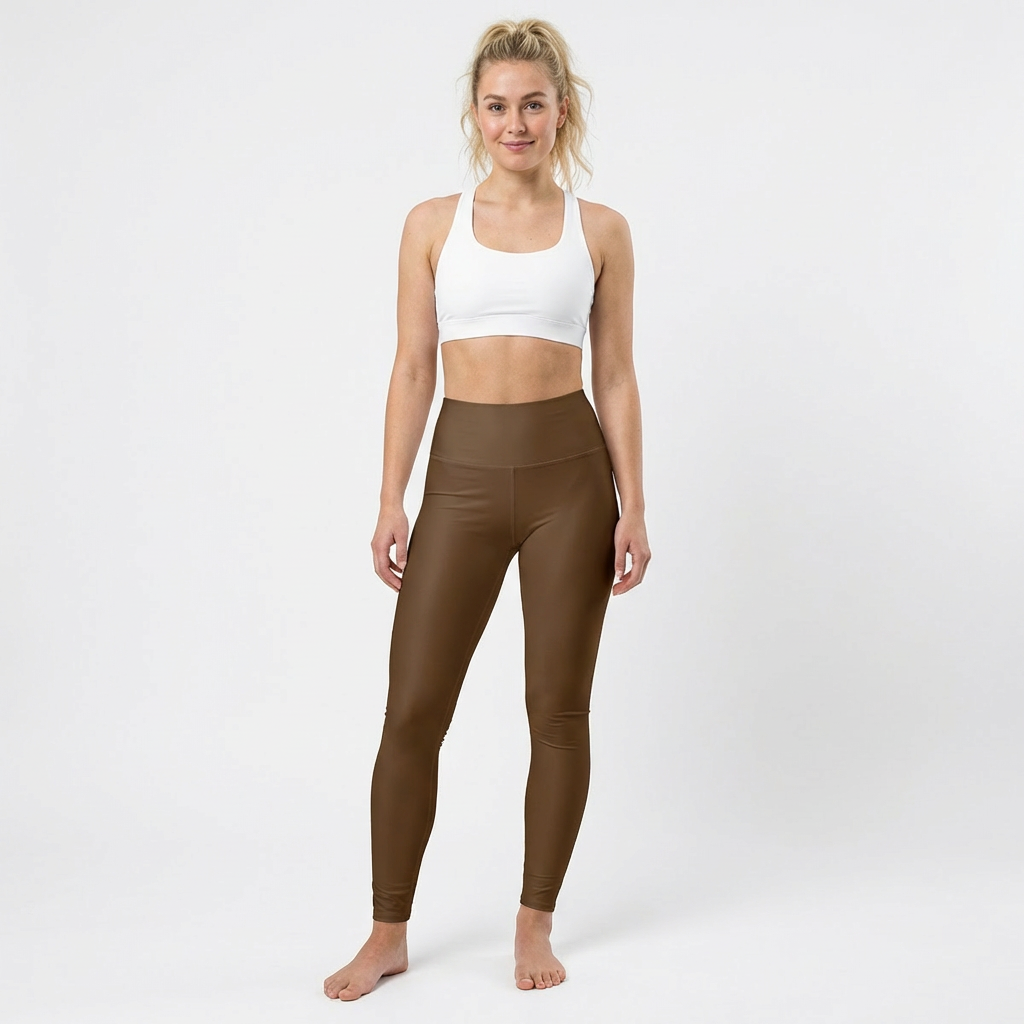 High-Waist Chocolate Yoga Leggings Stretchy Fitness Brown Leggings Women Seamless Poly-Span Activewear
