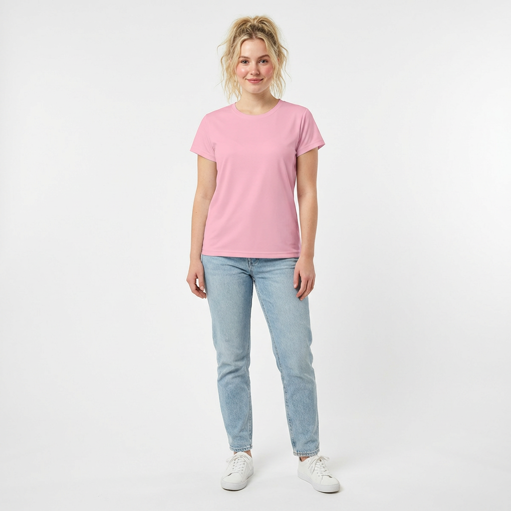 Soft Today Pink Women's Sports Jersey Short Sleeves 100% Poly Solid Pink Color Print Athletic Tee