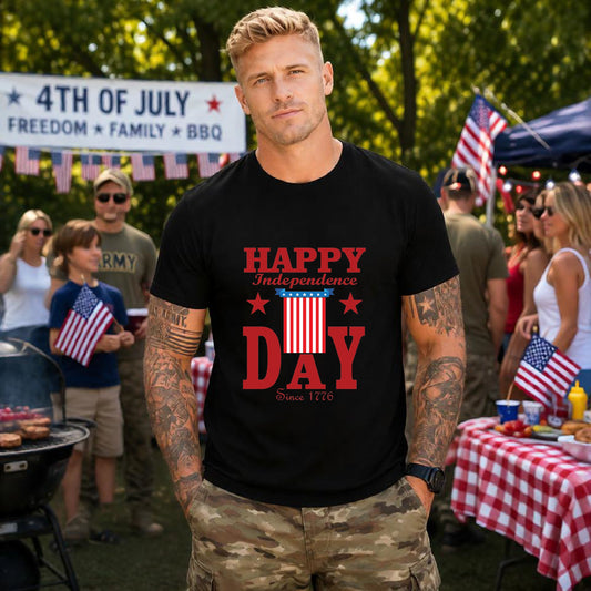 Happy Independence Day Graphic Unisex Cotton T-Shirt 018