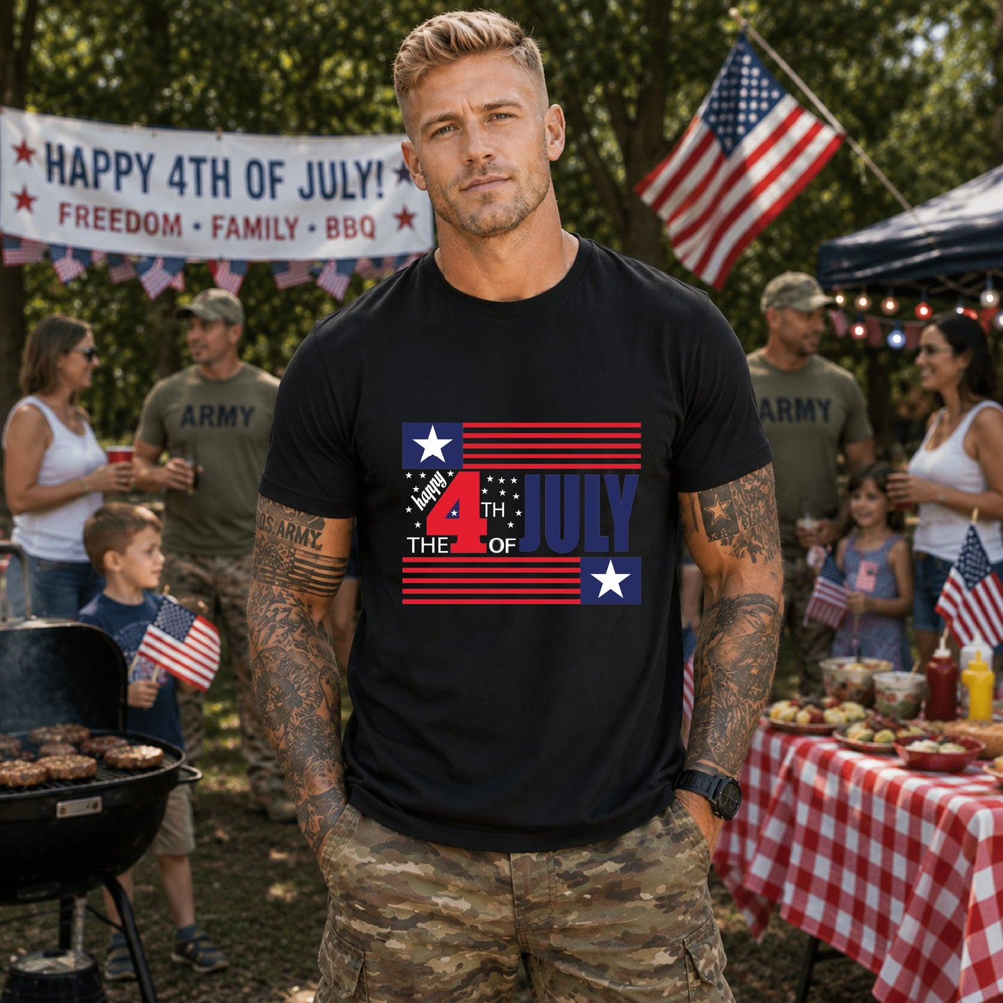 4th of July Flag Independence Day Graphic Unisex Cotton T-Shirt 014
