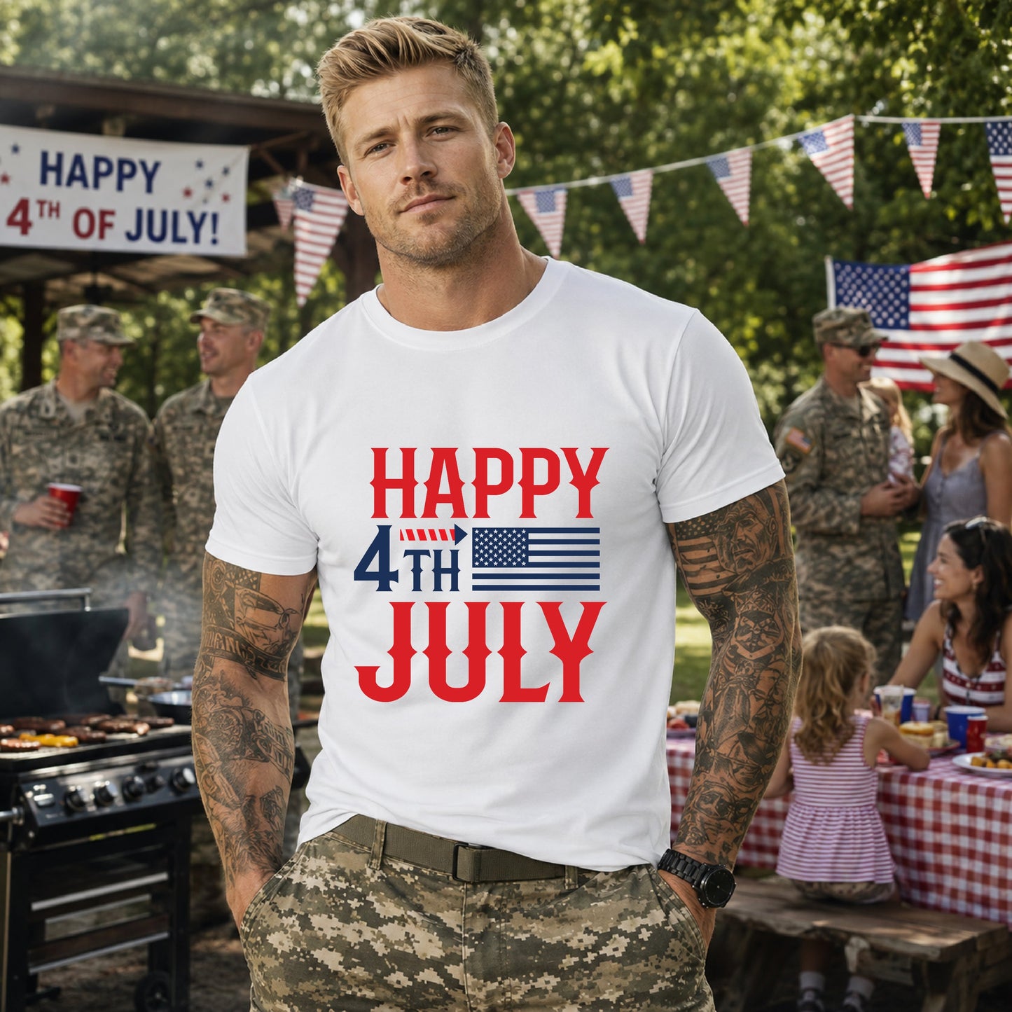 American Flag Graphic Unisex Cotton T-Shirt 011