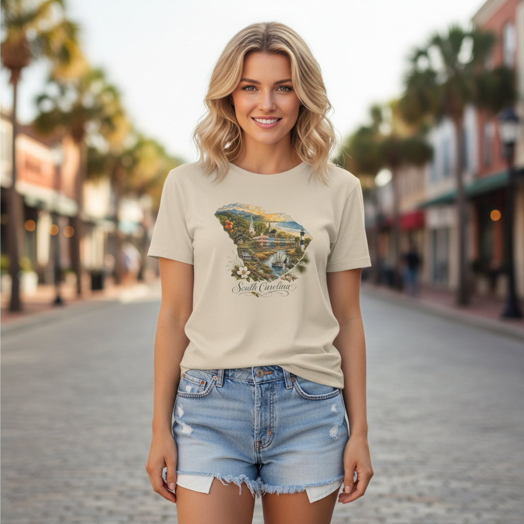 South Carolina State Travel Tourist Graphic Design Unisex 100 Cotton Gildan T-Shirt