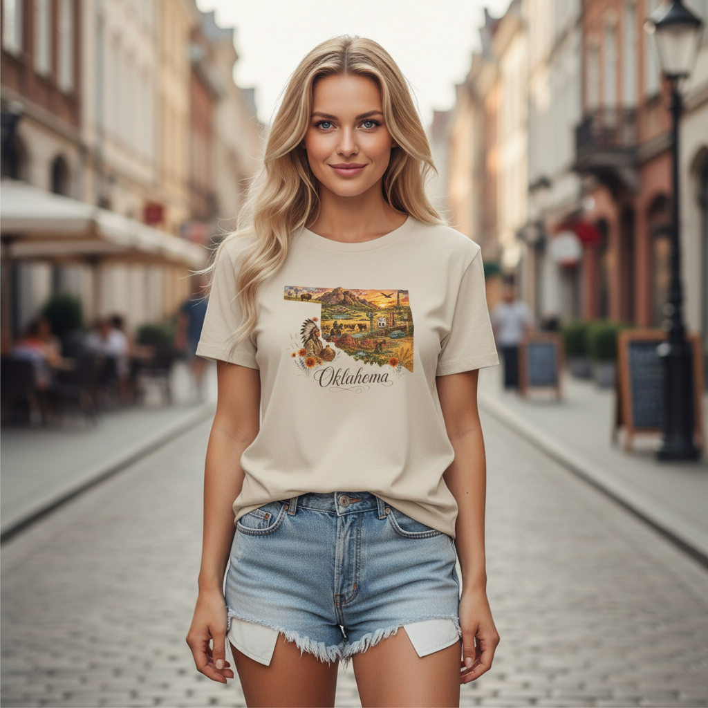 Oklahoma State Travel Tourist Graphic Design Unisex 100 Cotton Gildan T-Shirt
