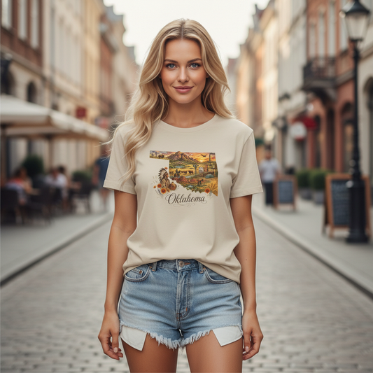 Oklahoma State Travel Tourist Graphic Design Unisex 100 Cotton Gildan T-Shirt