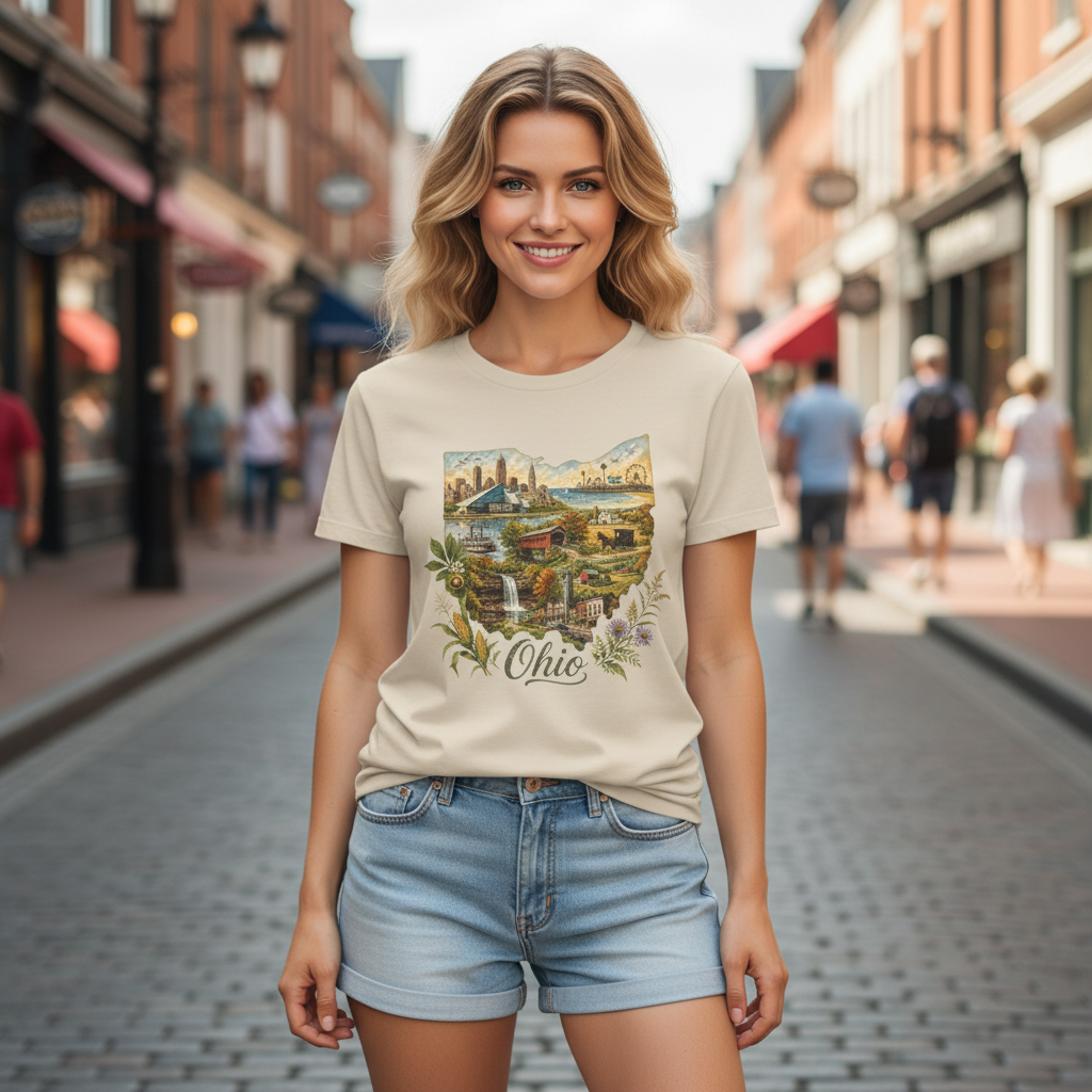 Ohio Vintage Landscape T-Shirt — Retro State Pride Travel Tourist Graphic Design Unisex 100 Cotton Gildan T-Shirt