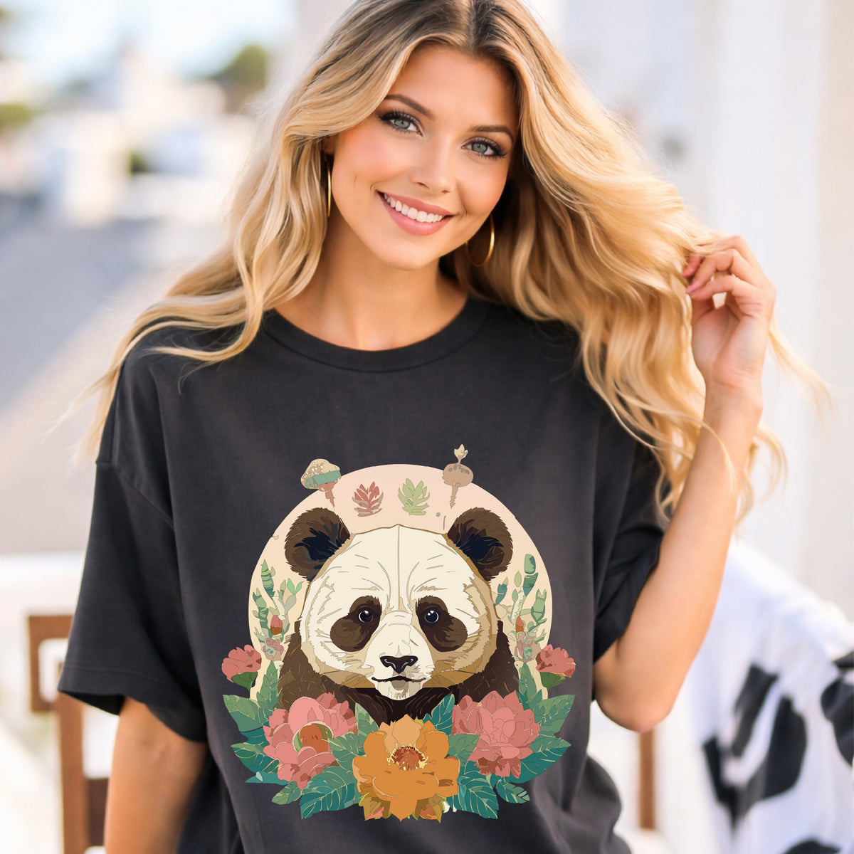 Panda Portrait T-Shirt Unisex Cotton Floral Chinese Graphic Circle Animal Art Tee p2