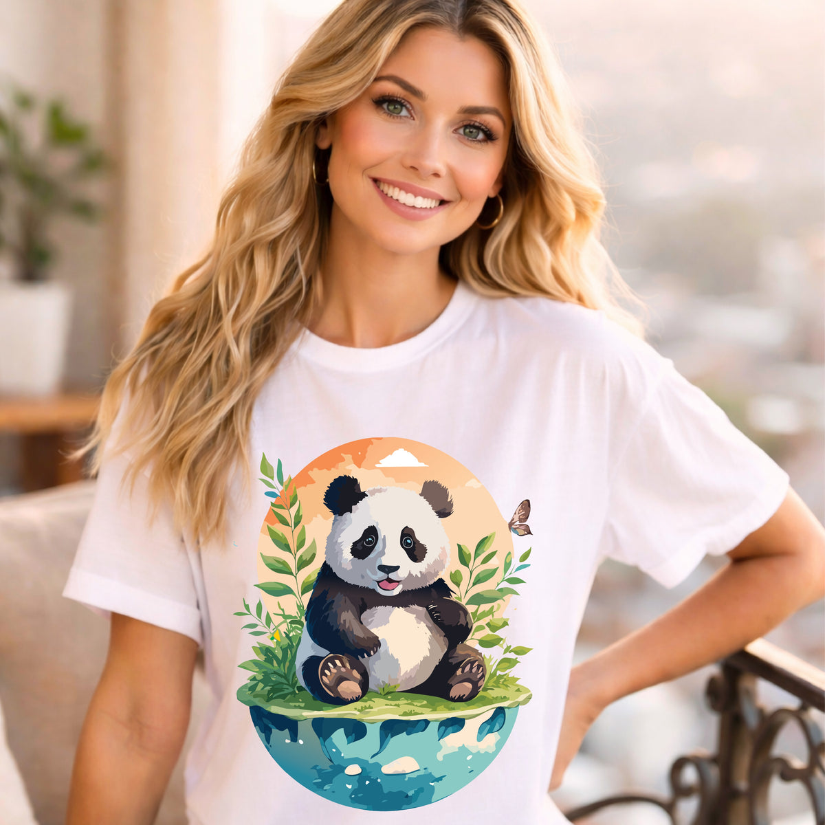 Panda Portrait T-Shirt Unisex Cotton Floral Chinese Graphic Circle Animal Art Tee pp4