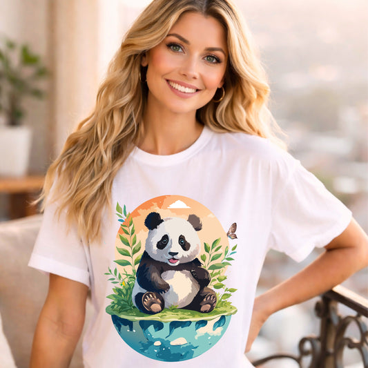 Panda Portrait T-Shirt Unisex Cotton Floral Chinese Graphic Circle Animal Art Tee pp4