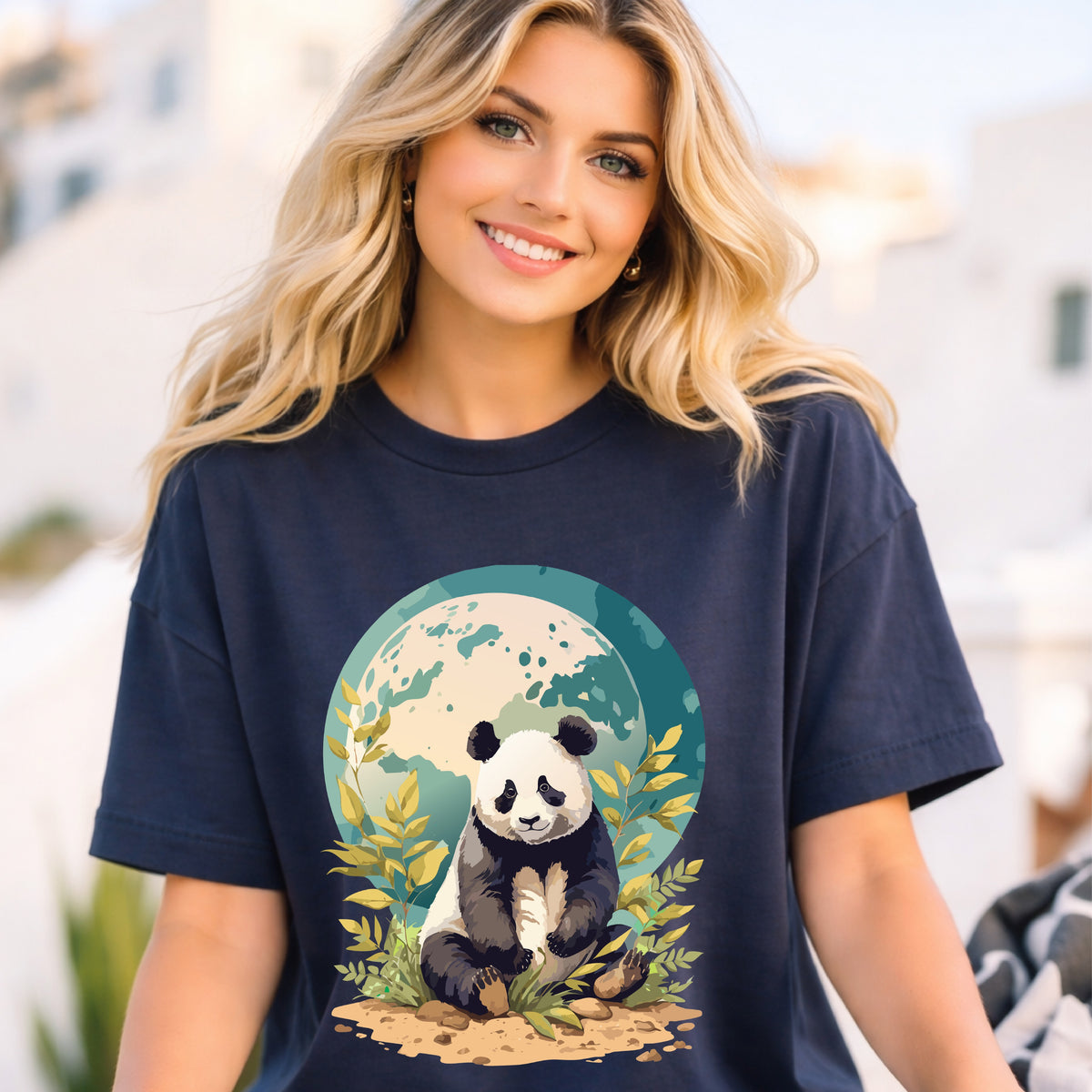 Panda Portrait T-Shirt Unisex Cotton Floral Chinese Graphic Circle Animal Art Tee pp6