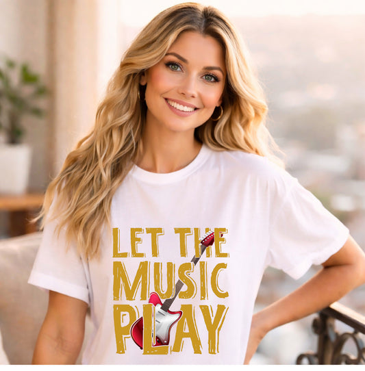 Let The Music Play Guitar T-shirt Music Typography Unisex Cotton Tee Comfort Colors 002