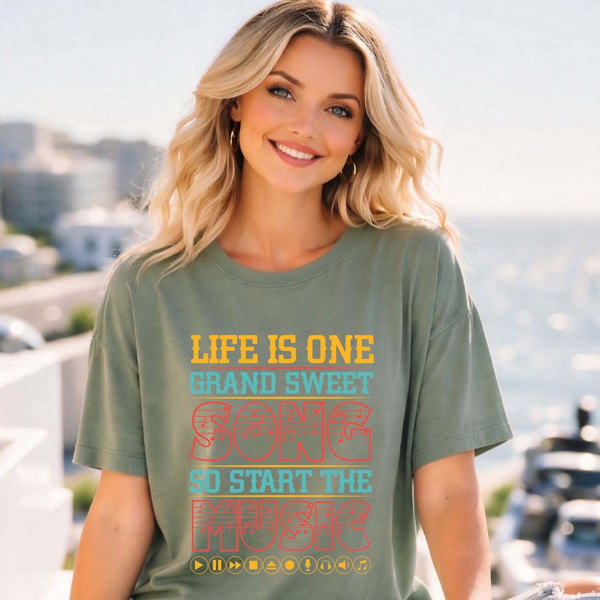 Life Is One Grand Sweet Song typography T-Shirt Music Quote Unisex Cotton Tee 023