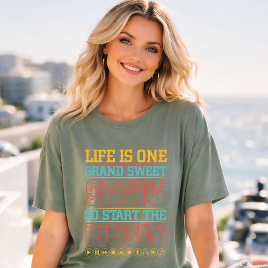 Life Is One Grand Sweet Song typography T-Shirt Music Quote Unisex Cotton Tee 023