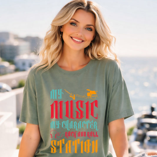 My Music My Character My Rock and Roll Station T-shirt Typography Unisex Cotton Tee 039