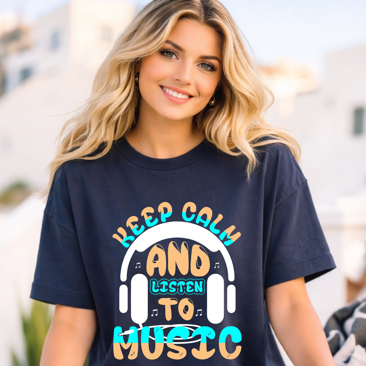 Keep Calm and Listen to Music T-Shirt Headphones Graphic Unisex Cotton Tee 055