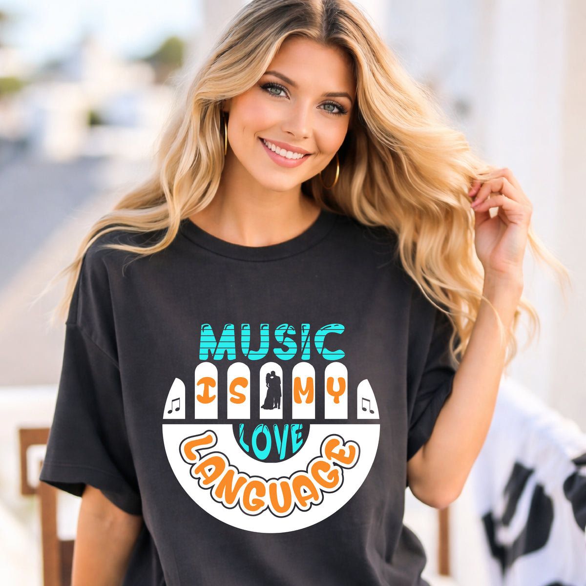Music Is My Love Language T-shirt Retro Hand Graphic Unisex Cotton Tee 067