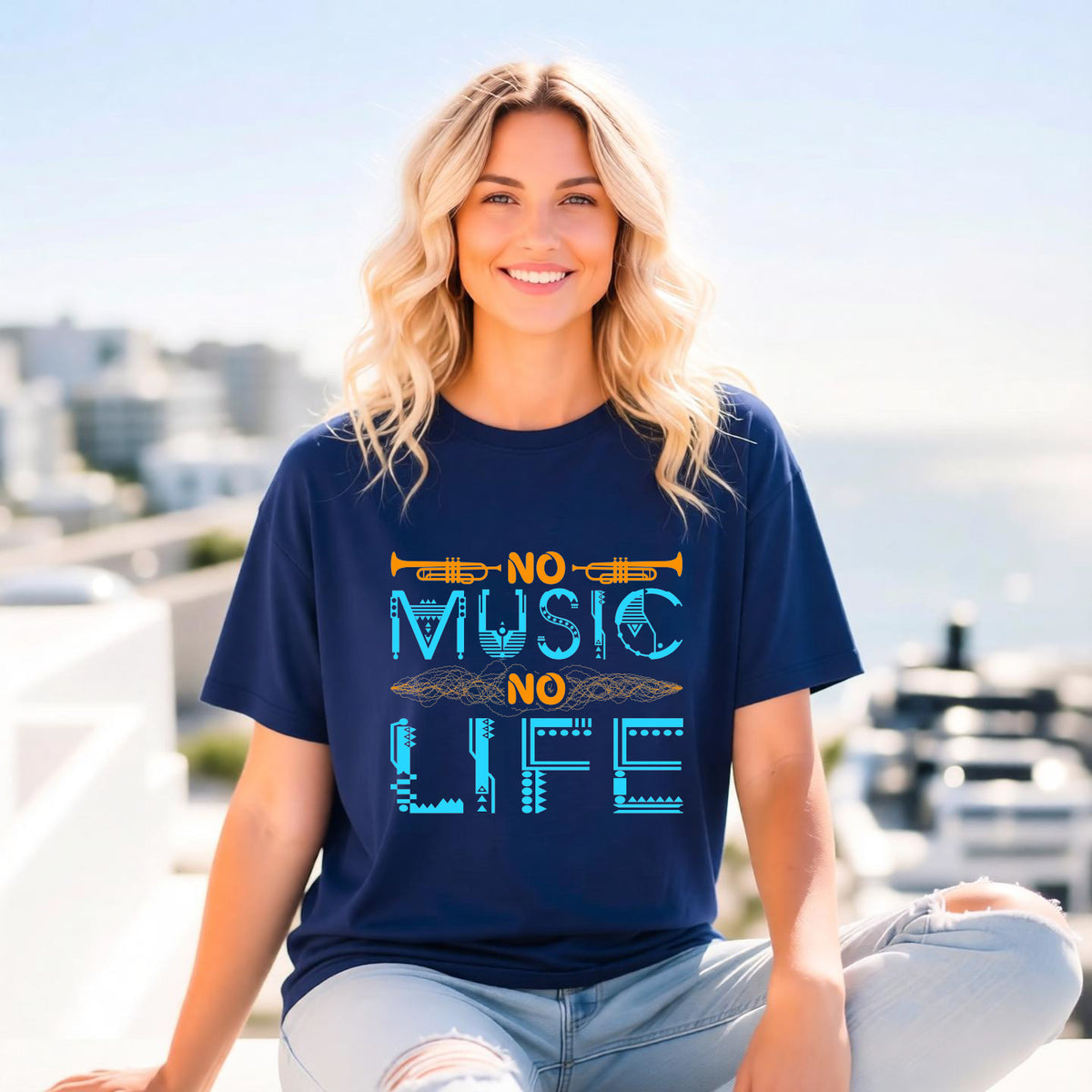 No Music No Life T-shirt Musical Instruments Typography Unisex Cotton Tee 077