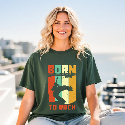 Born to Rock skateboard silhouette T-Shirt Vintage striped graphic Unisex Cotton Tee 086