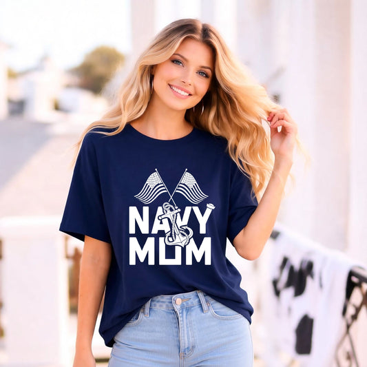 Navy Mom T-shirt Mother's Day Mama Tee Unisex Comfort Colors Garment-Dyed Cotton h20