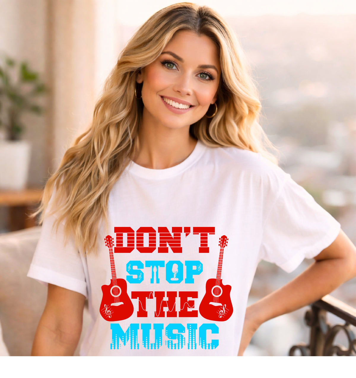 Don t Stop the Music T-Shirt Acoustic Guitar Typography Graphic Unisex Cotton Tee 042