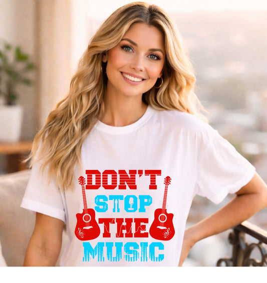 Don t Stop the Music T-Shirt Acoustic Guitar Typography Graphic Unisex Cotton Tee 042
