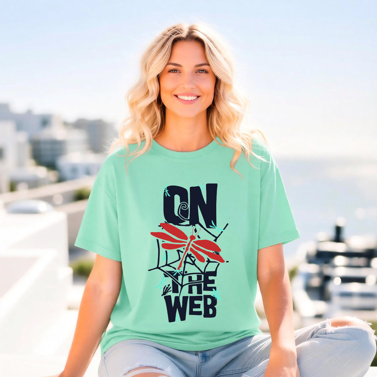 On the Web Spider Graphic Unisex Comfort Colors Garment-Dyed Heavyweight 100 Cotton Art Design T-Shirt w4