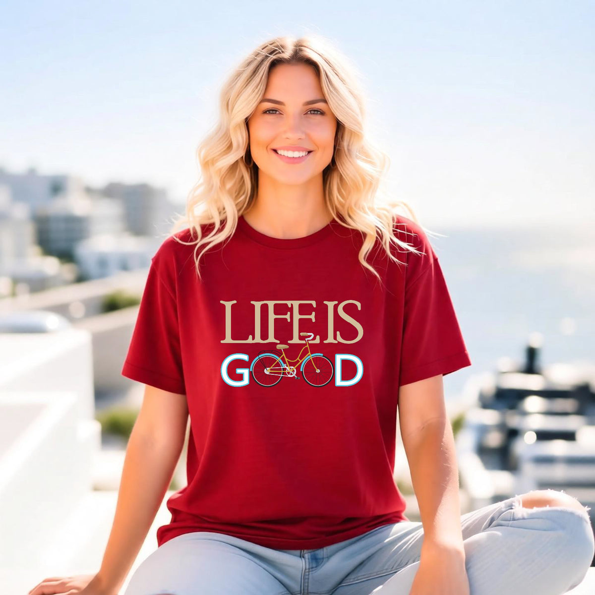 Life Is Good Bicycle Graphic Unisex Comfort Colors Garment-Dyed Heavyweight 100 Cotton Art Design T-Shirt w52