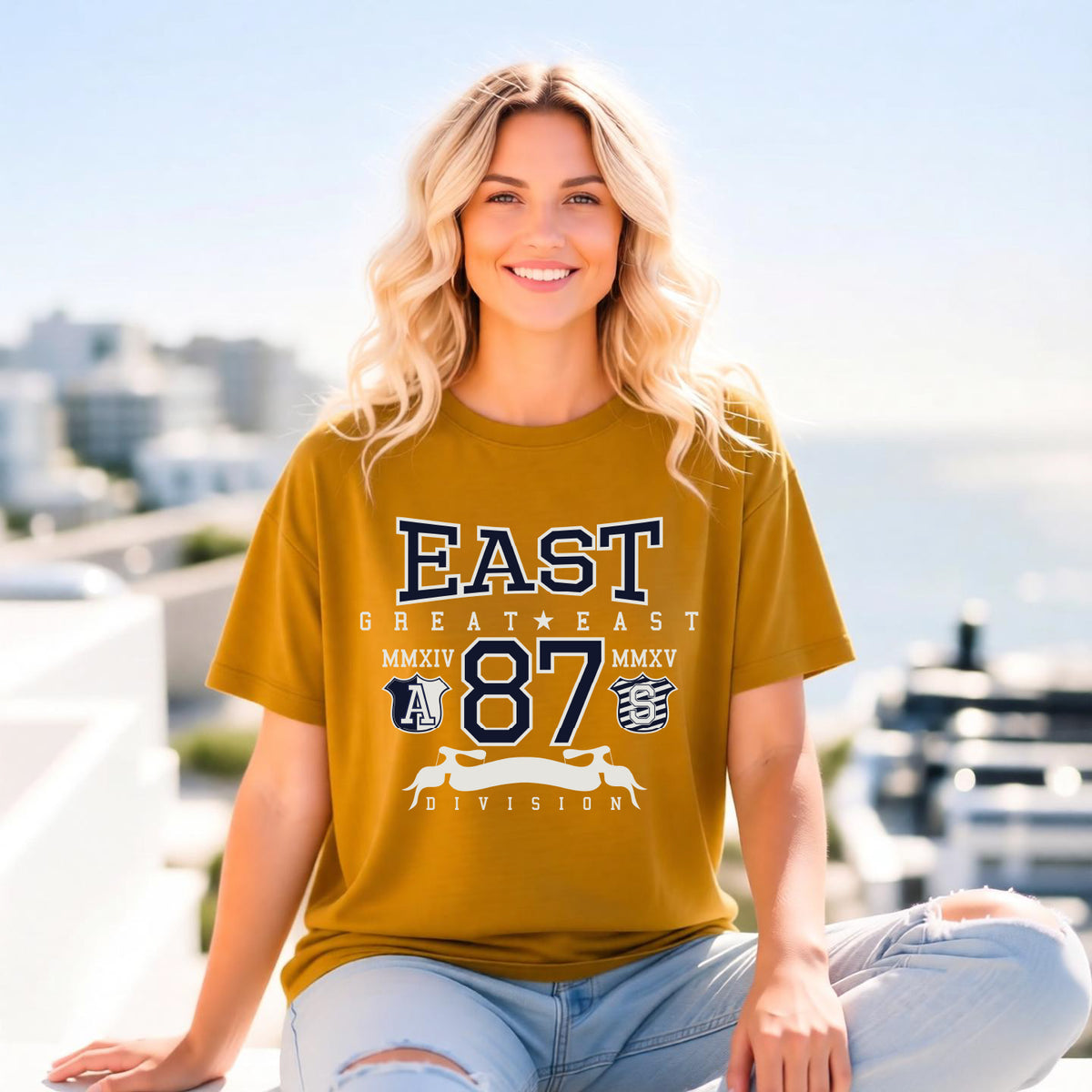 87-East-Varsity-College Graphic Unisex Comfort Colors Garment-Dyed Heavyweight 100 Cotton Art Design T-Shirt w17