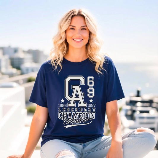 69 Champion California College Unisex Comfort Colors Garment-Dyed Heavyweight 100 Cotton Art Design T-Shirt w18