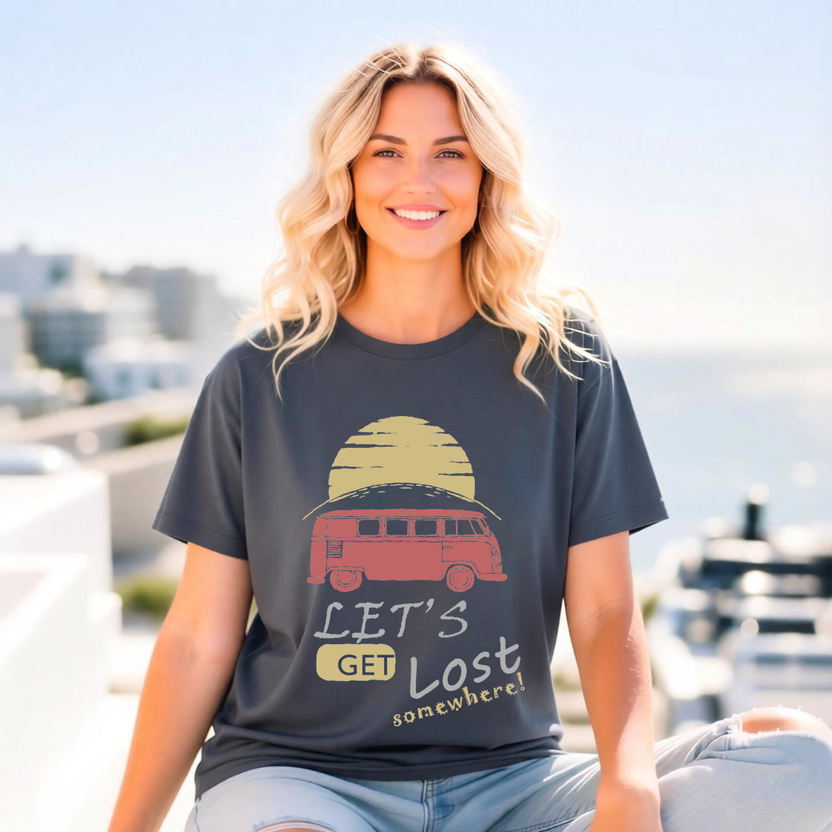 Lets Get Lost Somewhere Retro Sunset Unisex Comfort Colors Garment-Dyed Heavyweight 100 Cotton Art Design T-Shirt w93