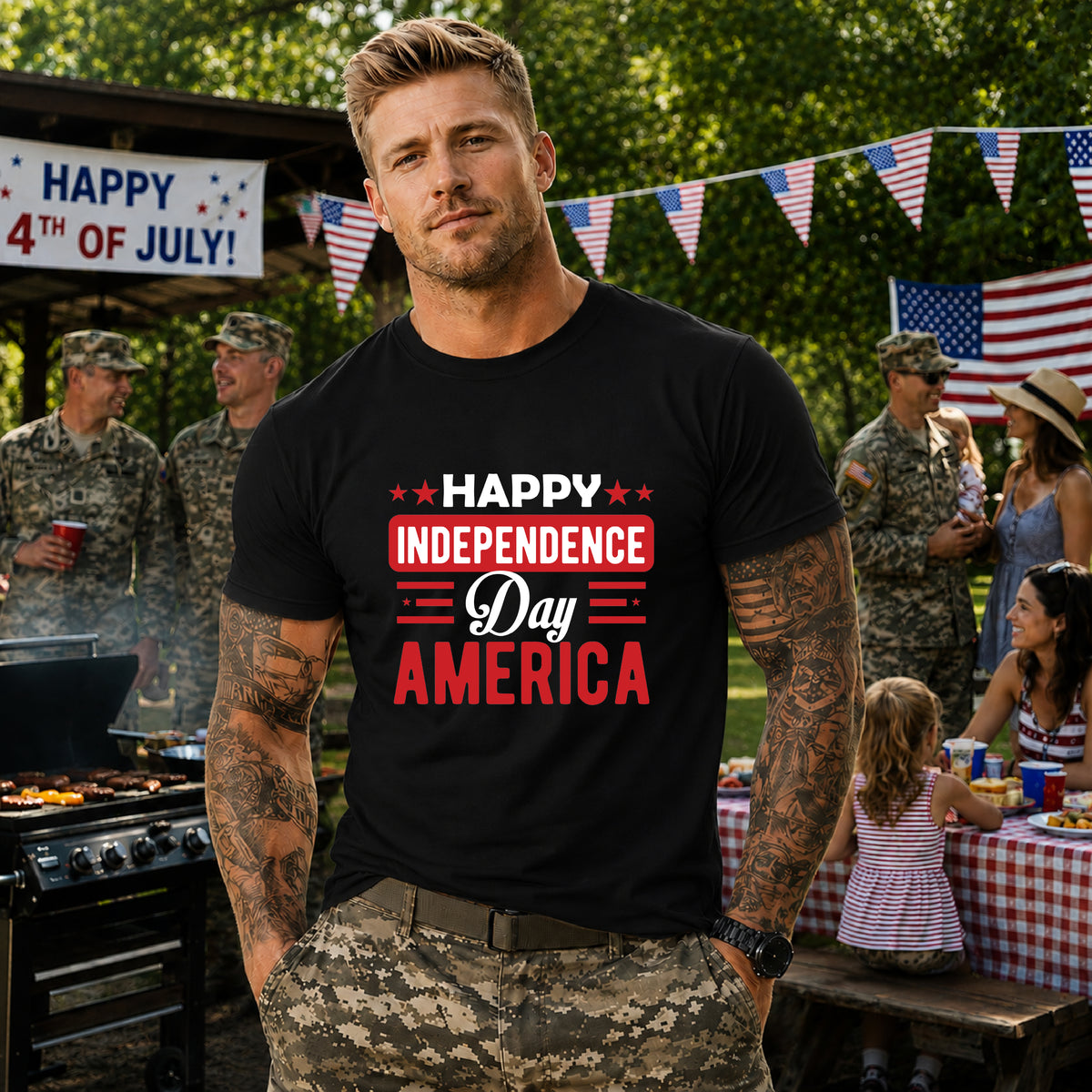 Happy Independence Day America T-Shirt Fourth of July Patriotic Unisex Cotton Tee 015