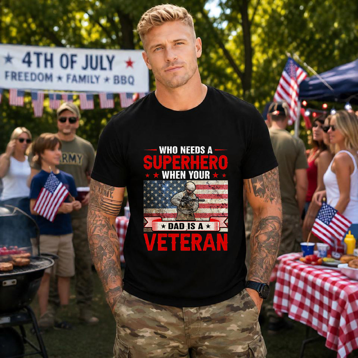 Who Needs a Superhero When Your Dad Is a Veteran T-Shirt American Flag Military Unisex Cotton Tee v43