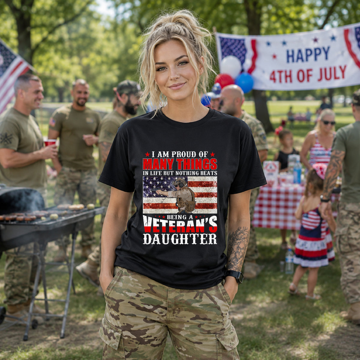 Veteran's Daughter T-Shirt American Flag Military Proud  Unisex Cotton Tee v28