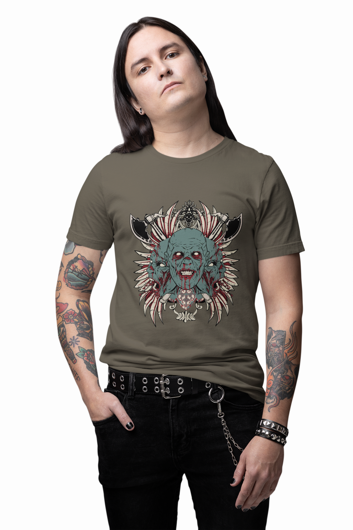 Zombie Skull Mandala T-Shirt Horror Graphic Tee, Gothic Skull Unisex Cotton Art-54-2