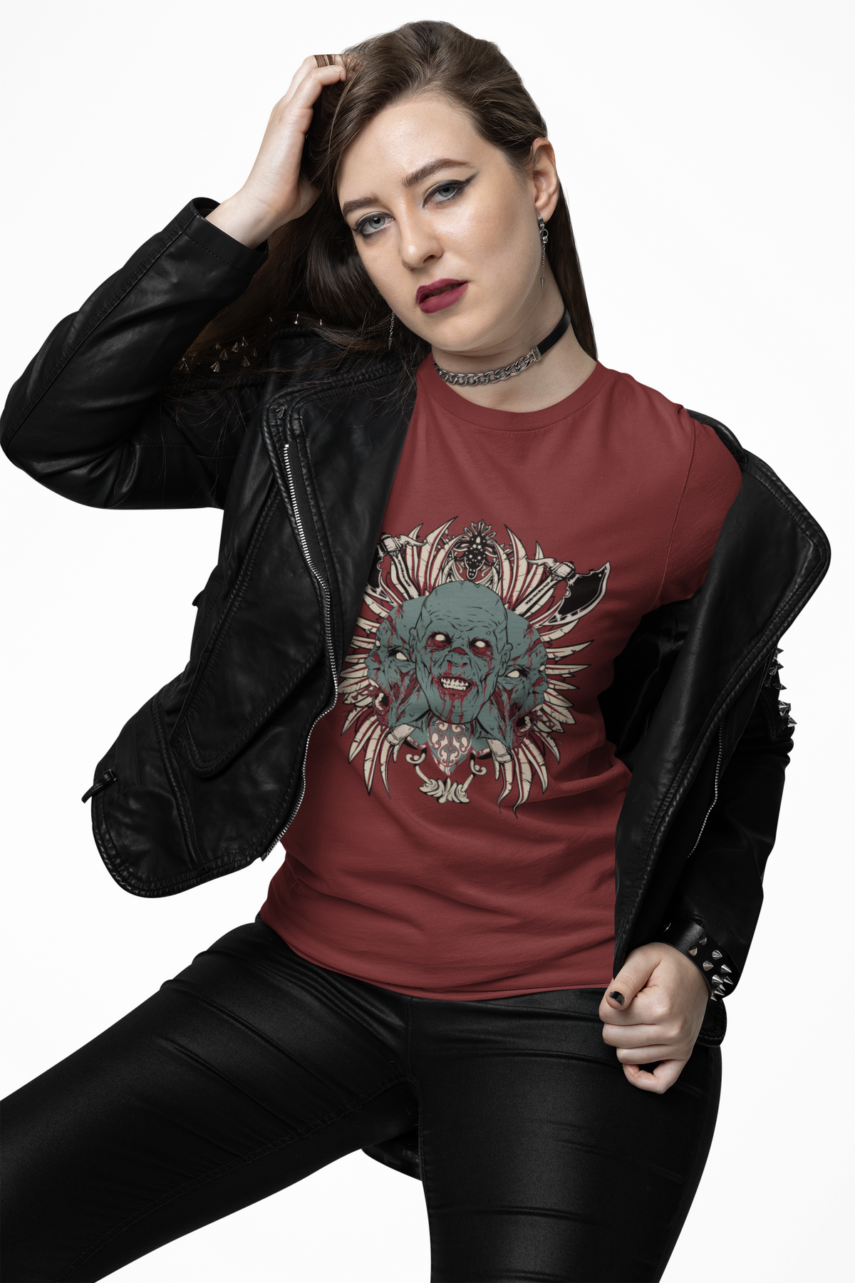 Zombie Skull Mandala T-Shirt Horror Graphic Tee, Gothic Skull Unisex Cotton Art-54-2