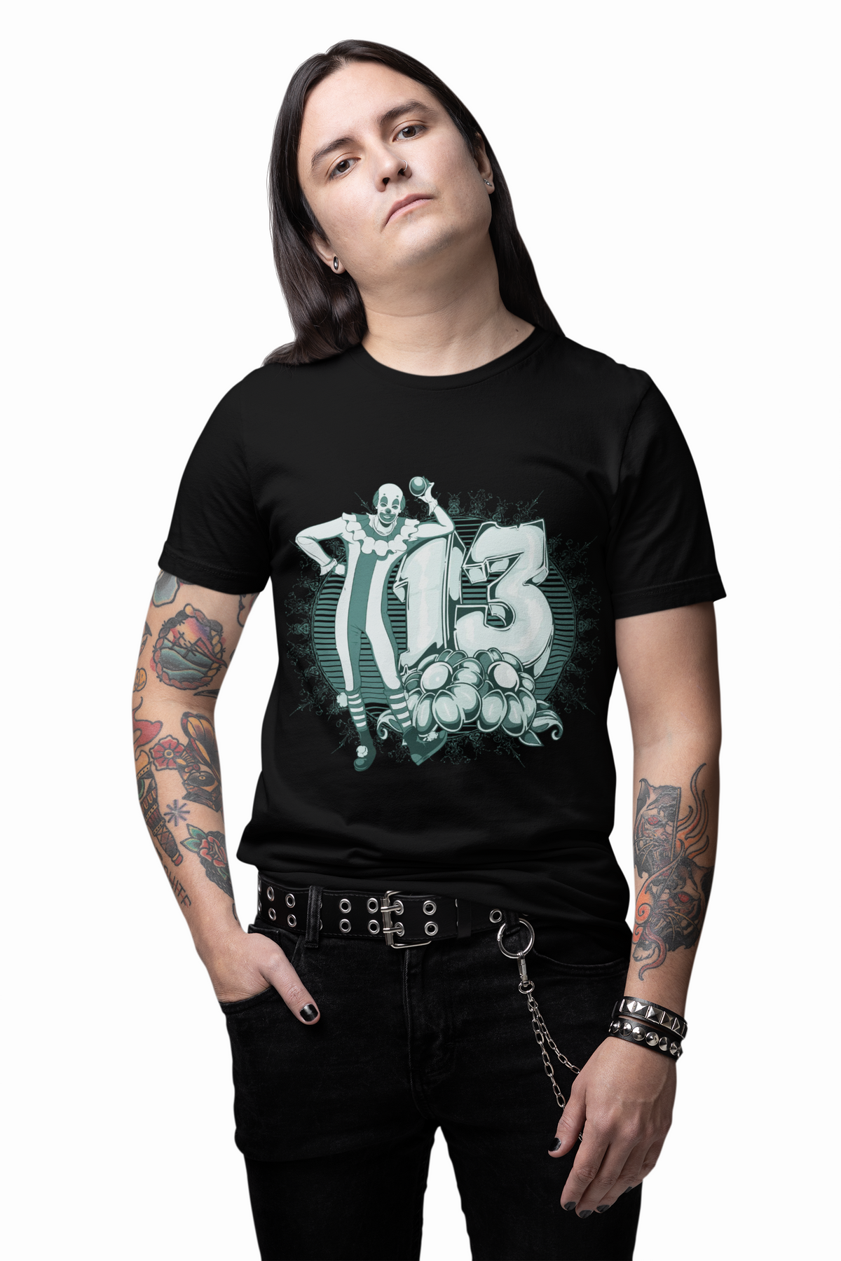 Lucky Number 13 Clown Illustration T-Shirt Vintage Numbers Floral Motif Unisex Cotton Art-39