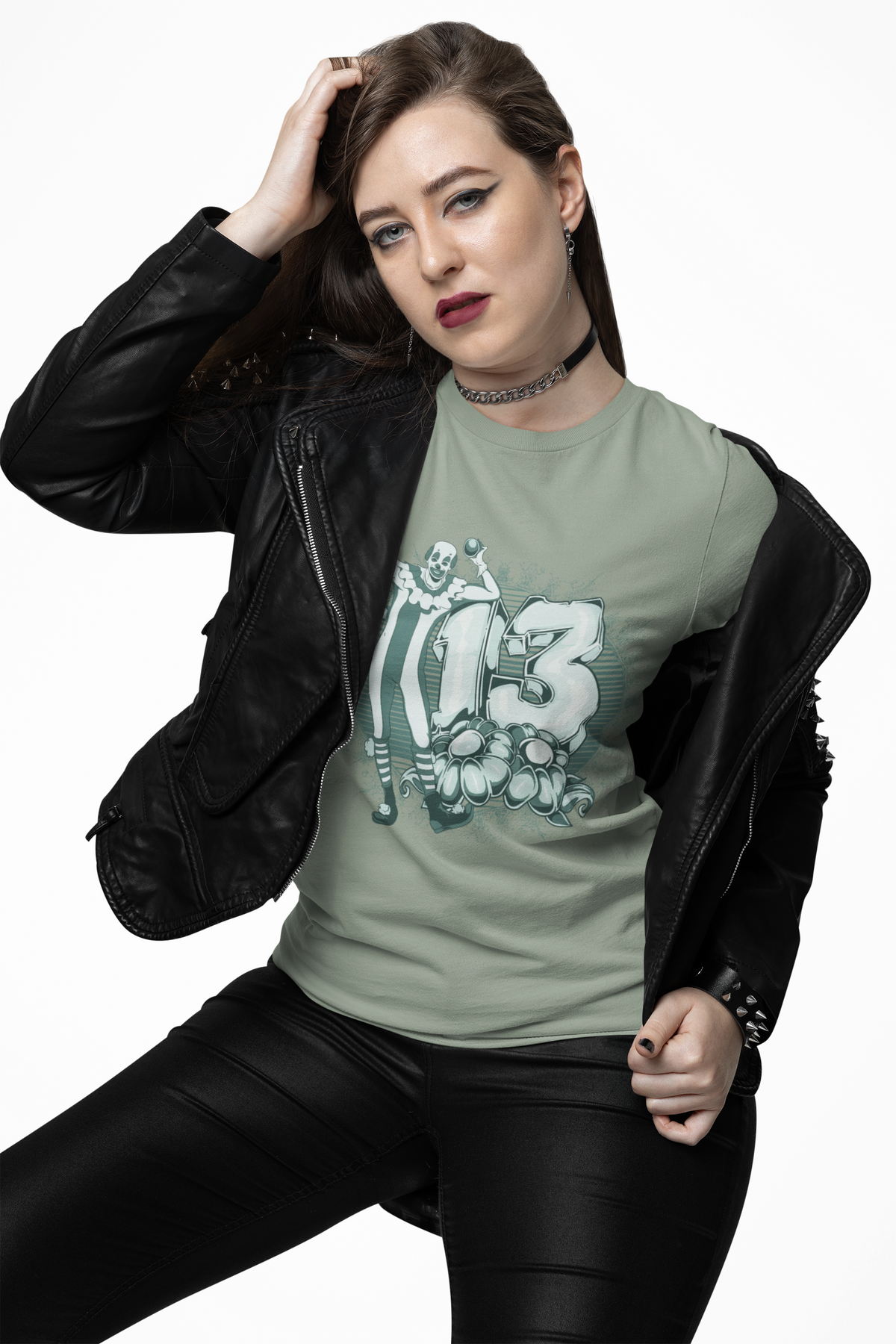 Lucky Number 13 Clown Illustration T-Shirt Vintage Numbers Floral Motif Unisex Cotton Art-39