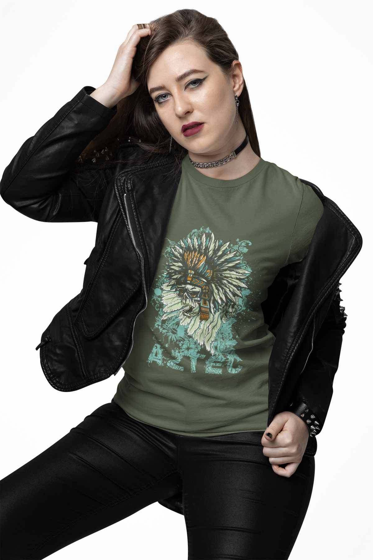 Aztec Headdress Skull T-Shirt Tribal Skull Graphic Unisex Cotton Tee Art-14