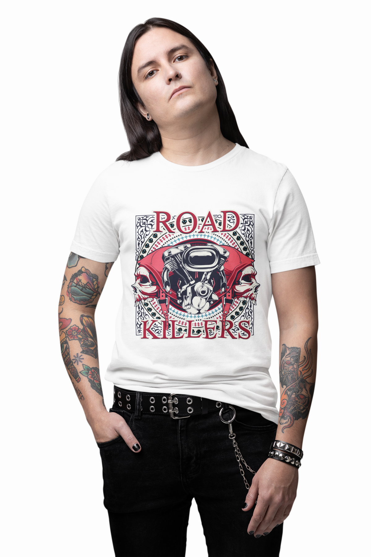 Dark Road Motorcycle Helmet Skull Tee Biker graphic Unisex Cotton t-shirt G-1