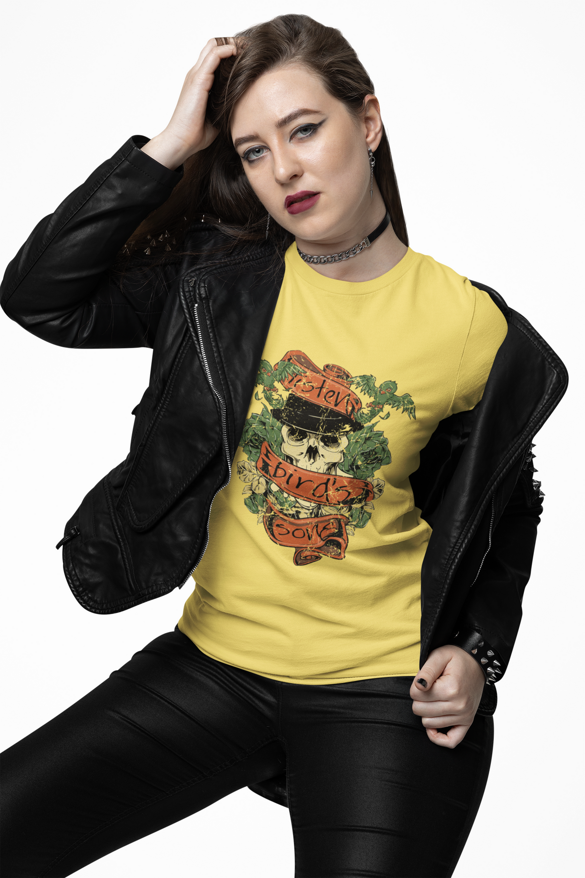 Skull with Bandana Tee Floral Vines Tattoo Style Graphic Unisex Cotton Shirt Art-38