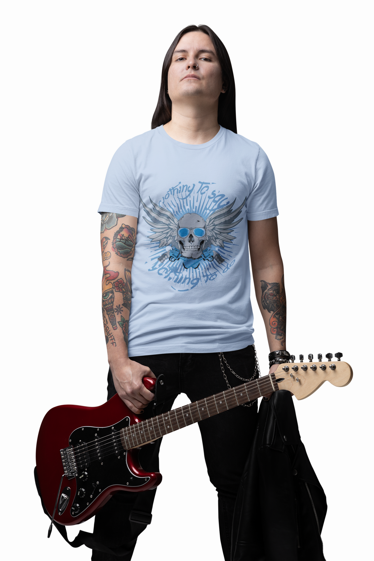 Winged Skull Graphic Tee Blue Skull with Wings Radiant Burst Unisex Cotton