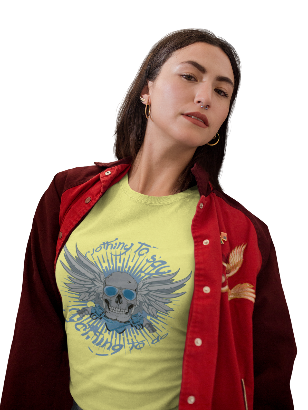 Winged Skull Graphic Tee Blue Skull with Wings Radiant Burst Unisex Cotton