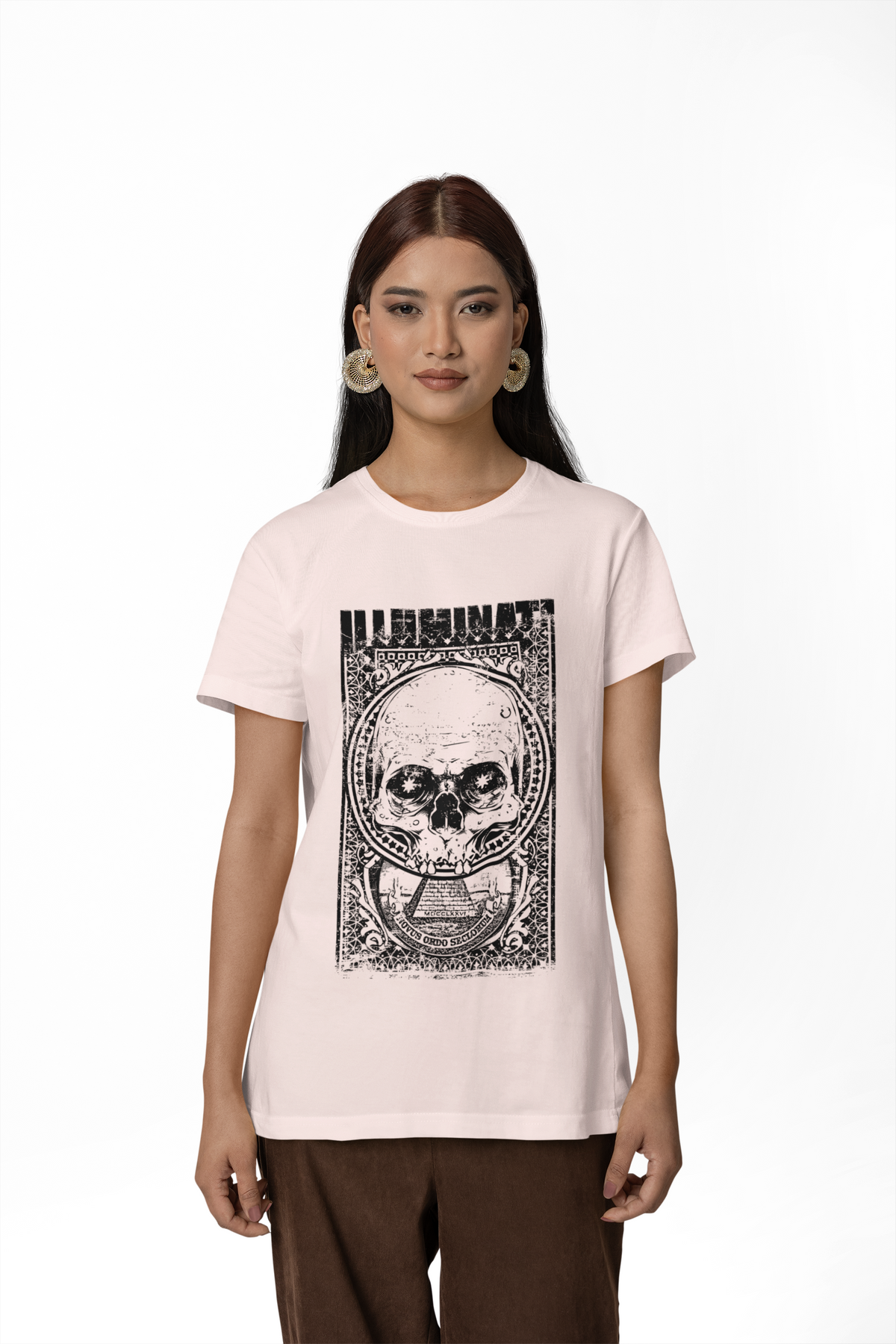 Skull Circle Graphic T-Shirt Vintage Etching Illustration Art Design Unisex Cotton Tee A-9