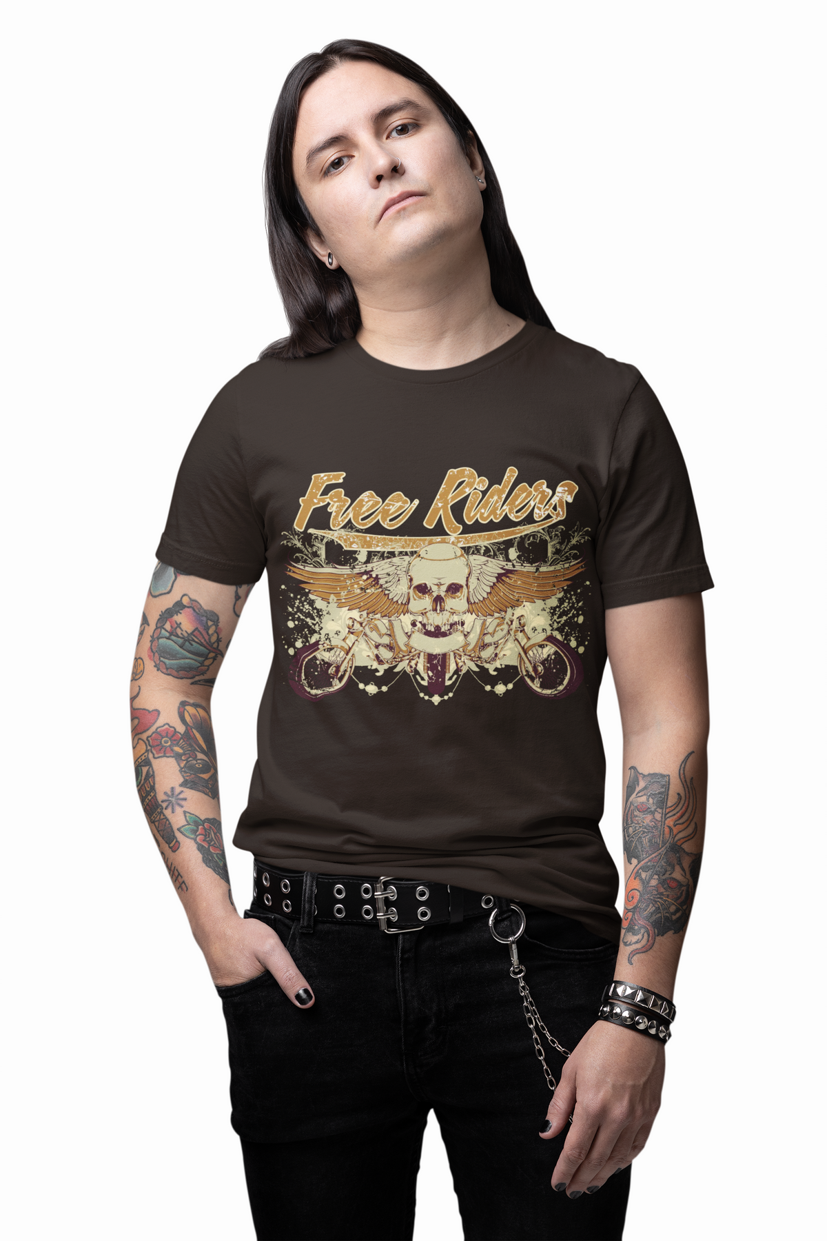 Free Riders Skull Motorcycle Tee Biker Graphic Art Design T-Shirt A-1