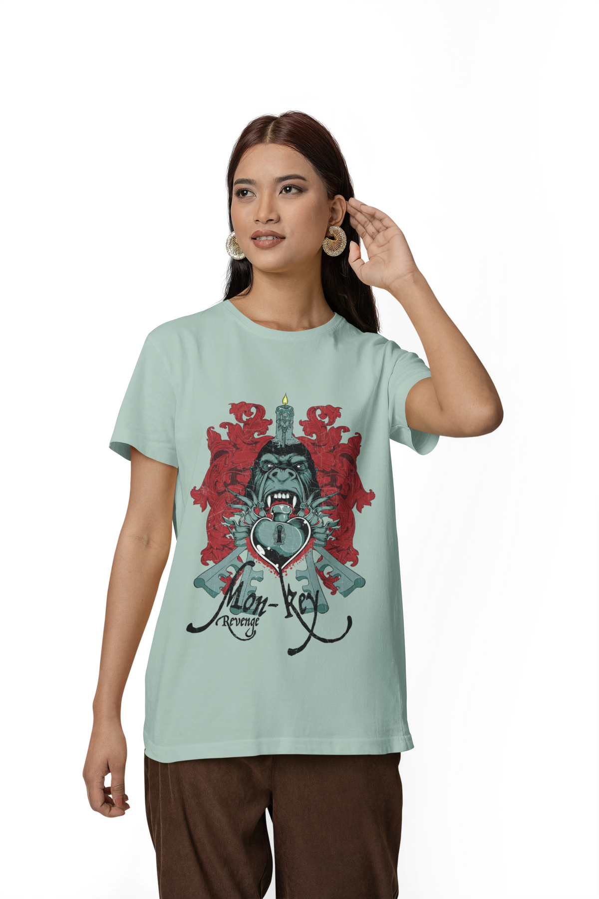 Gorilla Crest with Sword and Heart T-Shirt Heraldic Gothic Design Rock Band T-Shirt
