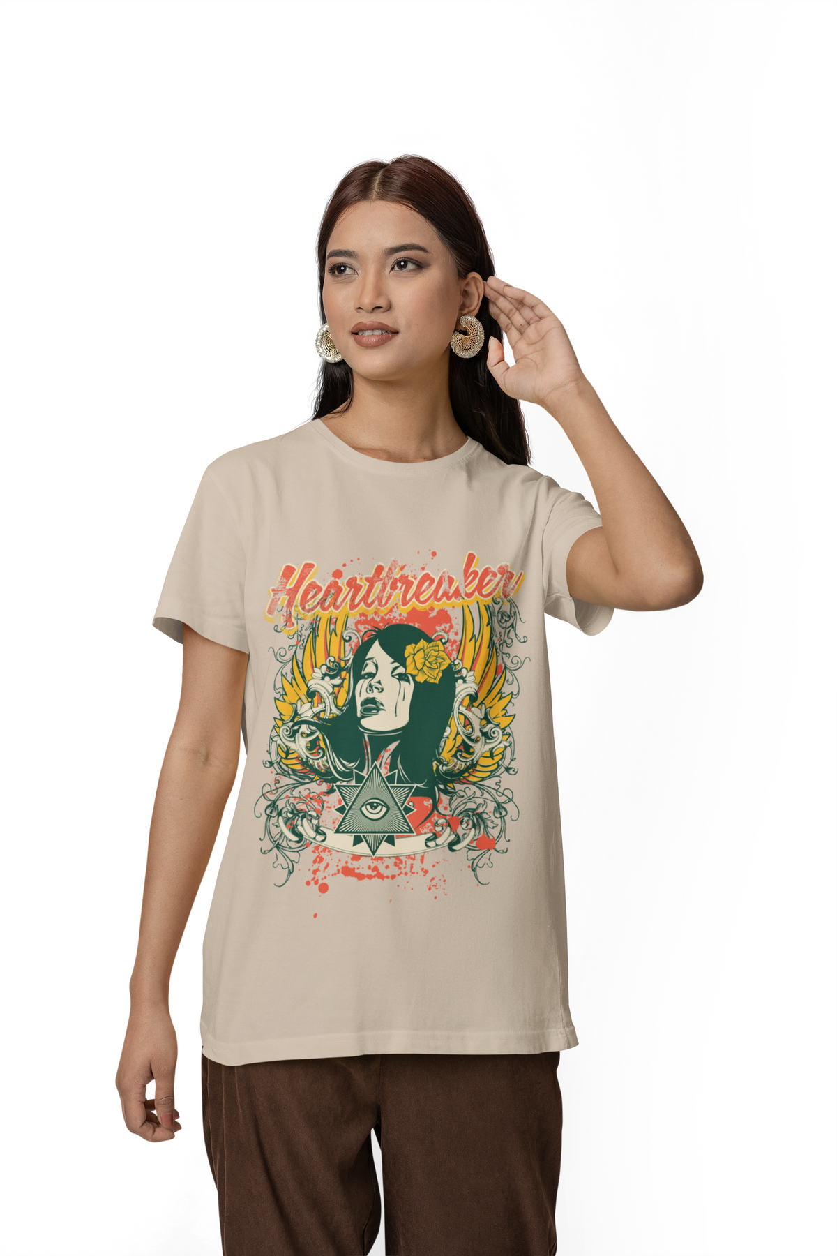 Heartbreaker Illustration Tee Retro Femme Portrait Floral Skull Graphic T-Shirt