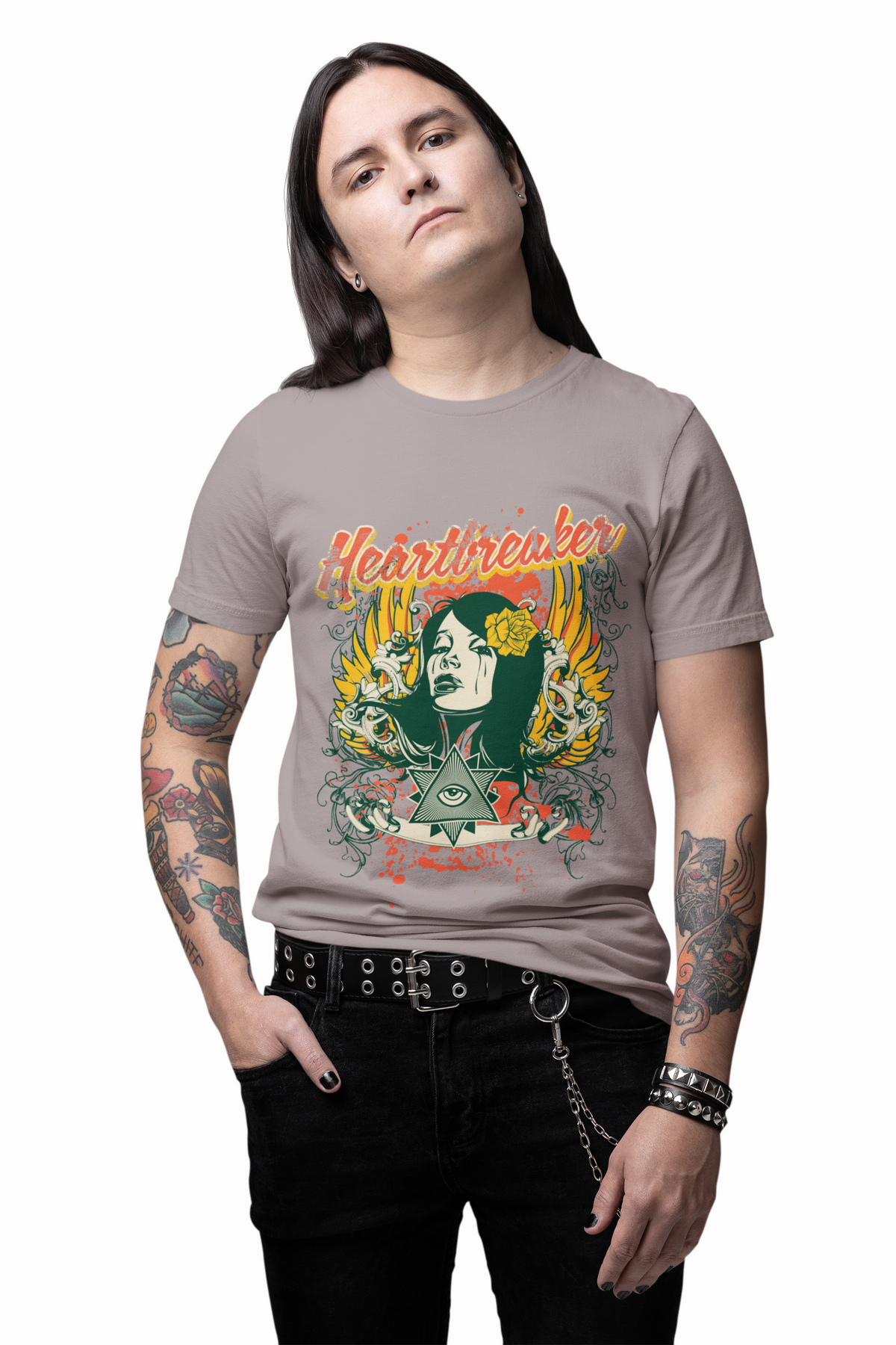 Heartbreaker Illustration Tee Retro Femme Portrait Floral Skull Graphic T-Shirt