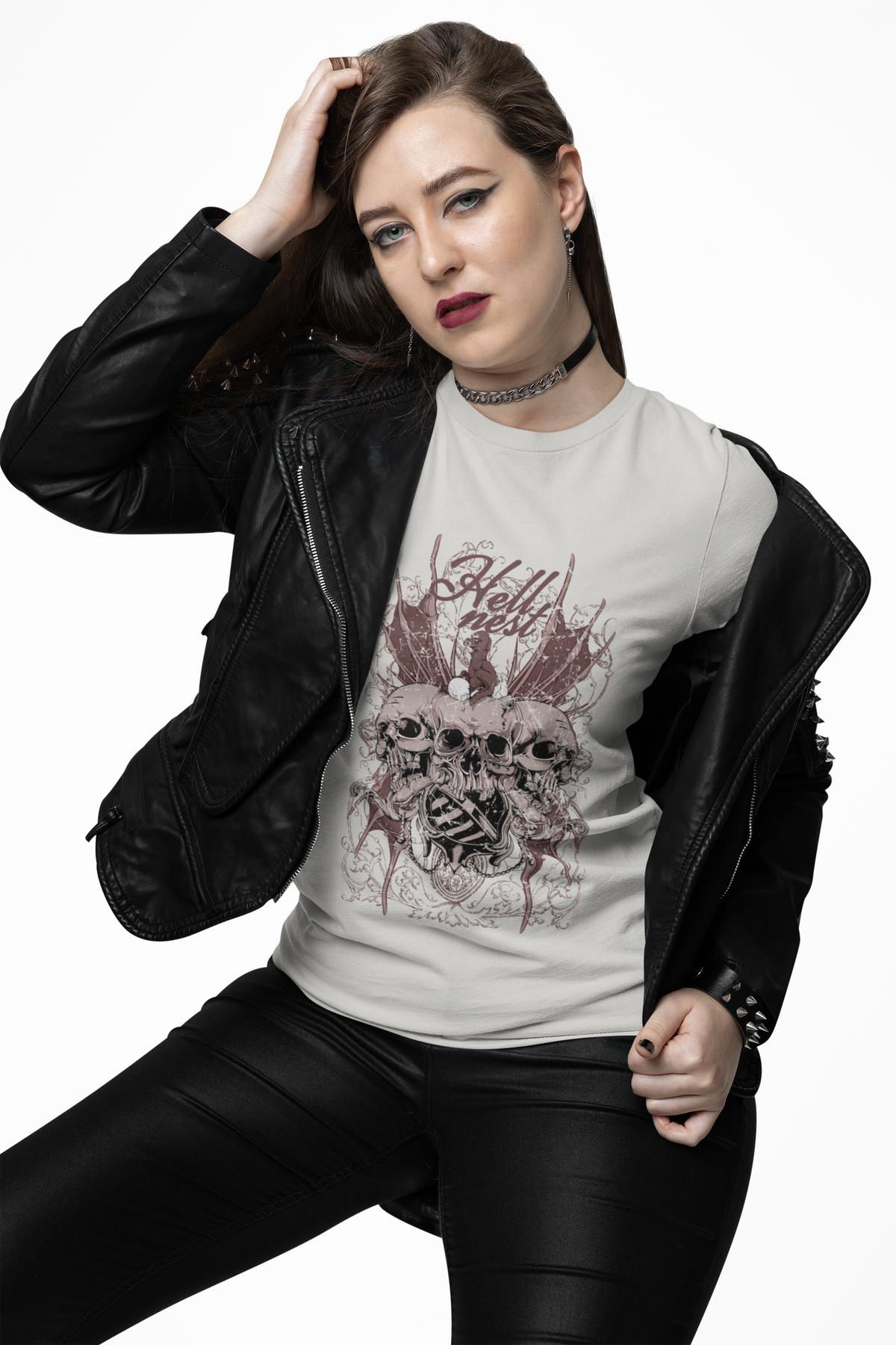 Skull Cluster graphic tee Gothic skulls grunge floral design